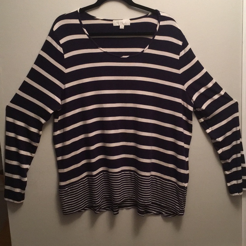🍂🍁Olive & Oak Long Sleeve Navy Striped Plus Top